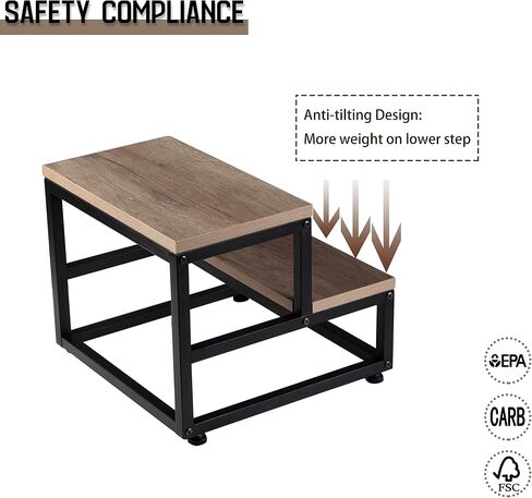 SZLHANJZ Step Stool, Wood & Metal Step Stools for Adults Kids, 500 LB Load | Bedside Steps for High Beds with Round Corners, 2 Steps Footstool for Adults, Stepping Stool for Kitchen Bedroom, Black in Saudi Arabia