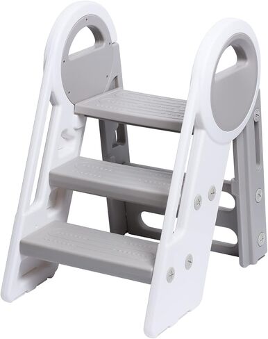 Step Ladder 3 Step Folding Toddler Step Stool for Kids Three Step Standing Tower for Kitchen Counter,Adjustable 3 Step Stools with Handles to 2 Step for Toilet Potty Training （Grey） in Saudi Arabia
