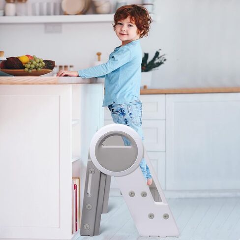 Step Ladder 3 Step Folding Toddler Step Stool for Kids Three Step Standing Tower for Kitchen Counter,Adjustable 3 Step Stools with Handles to 2 Step for Toilet Potty Training （Grey） in Saudi Arabia