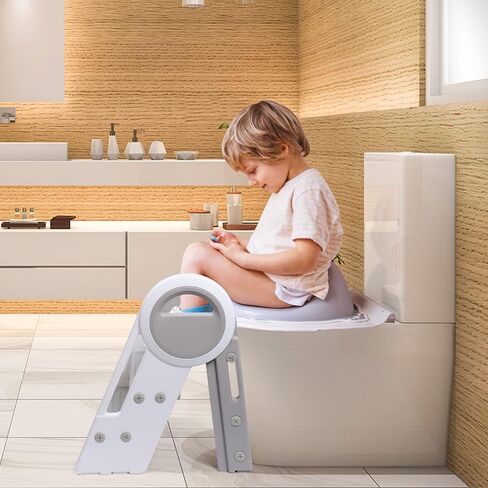 Step Ladder 3 Step Folding Toddler Step Stool for Kids Three Step Standing Tower for Kitchen Counter,Adjustable 3 Step Stools with Handles to 2 Step for Toilet Potty Training （Grey） in Saudi Arabia