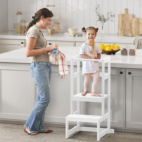 مقعد خطوة للأطفال من AMBIRD، 3 مقاعد مطبخ بارتفاع قابل للتعديل للأطفال من عمر 18 إلى 48 شهرًا، مقعد مطبخ خشبي للأطفال الصغار مع حاجز وحصيرة غير قابلة للانزلاق للمطبخ وحوض الحمام (رمادي) in Kuwait