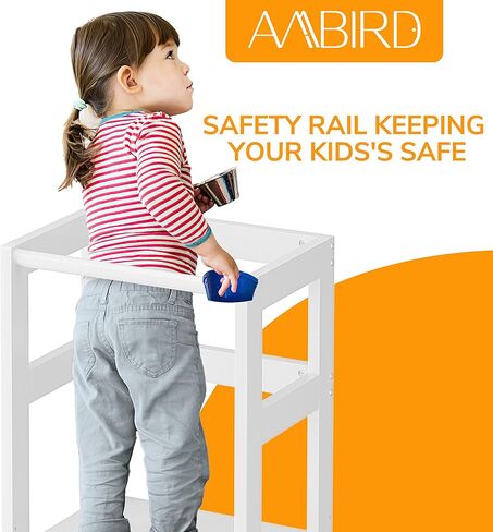 مقعد خطوة للأطفال من AMBIRD، 3 مقاعد مطبخ بارتفاع قابل للتعديل للأطفال من عمر 18 إلى 48 شهرًا، مقعد مطبخ خشبي للأطفال الصغار مع حاجز وحصيرة غير قابلة للانزلاق للمطبخ وحوض الحمام (رمادي) in Kuwait