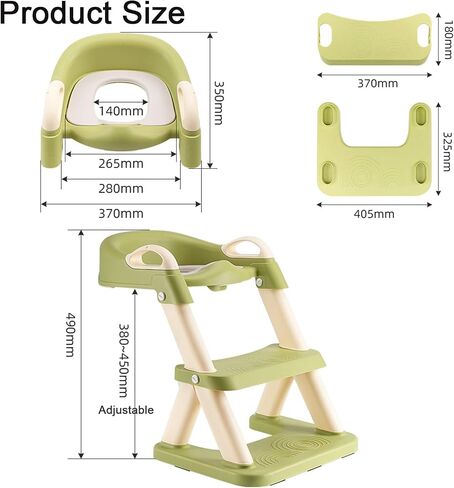 Potty Training Seat with Ladder, Foldable Toddler Toilet Potty Training Seat with Upgraded Triangle Body Design Ladder, Adjustable Multi-Purpose Two-Step Stool for Girls/Boys (Green) in Saudi Arabia