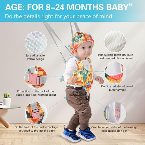 Baby Walking Harness + Baby Helmet- Adjustable Handheld Baby Walker Assistant, Belt Walker for Baby, 8-24 Months in Kuwait
