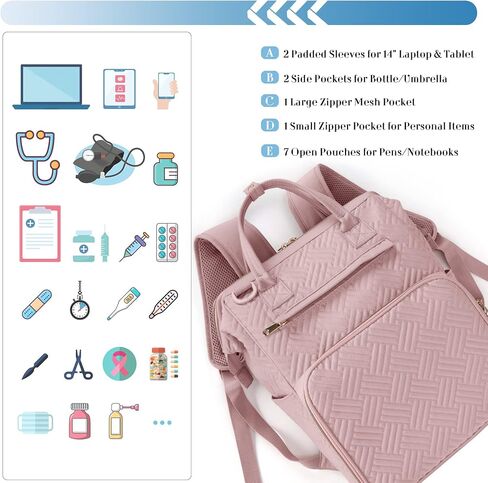Fasrom Nurse Backpack for Work Women, Nursing Tote Bag with Laptop Compartment for Nursing Work and Home Health Care, Black (Empty Bag Only) in Saudi Arabia