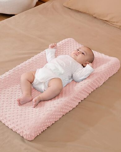 Solid Changing Table Pad Cover Cradle Sheet, Fits 32"/34''x16 Contoured Diaper Changing Pad, Ultra Soft Cozy Dots Plush Changing Table Covers, Breathable Wipeable Removable (Light Pink) in Saudi Arabia