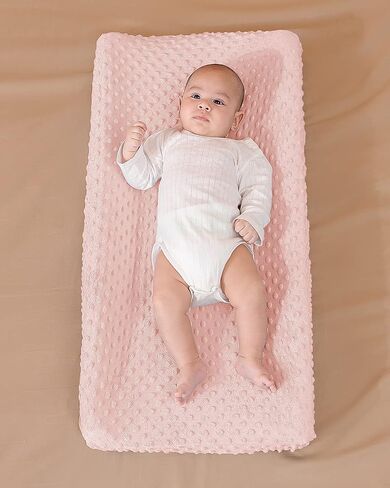 Solid Changing Table Pad Cover Cradle Sheet, Fits 32"/34''x16 Contoured Diaper Changing Pad, Ultra Soft Cozy Dots Plush Changing Table Covers, Breathable Wipeable Removable (Light Pink) in Saudi Arabia