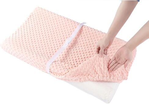Solid Changing Table Pad Cover Cradle Sheet, Fits 32"/34''x16 Contoured Diaper Changing Pad, Ultra Soft Cozy Dots Plush Changing Table Covers, Breathable Wipeable Removable (Light Pink) in Saudi Arabia
