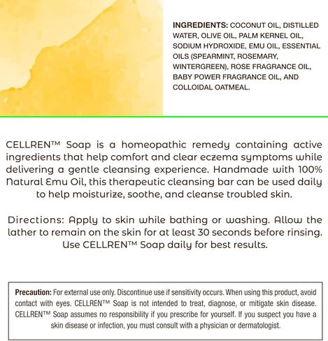CellRen Eczema Soap Bar. Natural Relief for Eczema. Safe For Adults, Kids, and Babies. Extra Skin-Calming Formula. 4oz in Kuwait