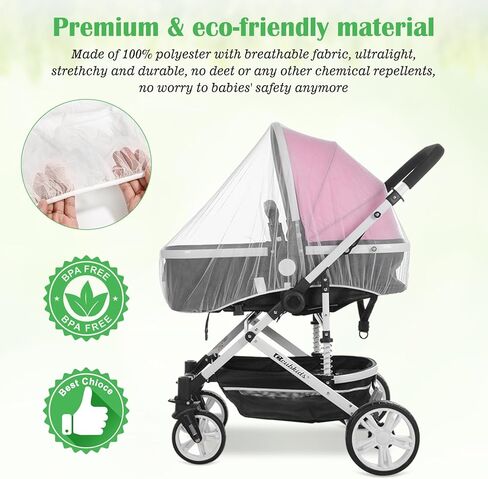 2 Pack Mosquito Net for Stroller, Sublaga 67 Inch Durable Baby Stroller Mosquito Net with Travel Storage Bag - Perfect Bug Net for Strollers, Bassinets, Cradles, Playards (White) in Kuwait
