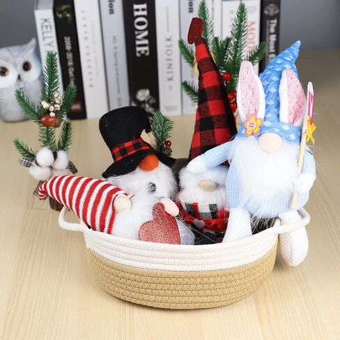 Woven Storage Baskets 5-Piece, Natural Cotton Rope Basket for Baby Nursery Basket, Cat Dog Toys Basket, Bathroom Organizing Baskets, Empty Decorative Gift Basket Round White Brown in Saudi Arabia
