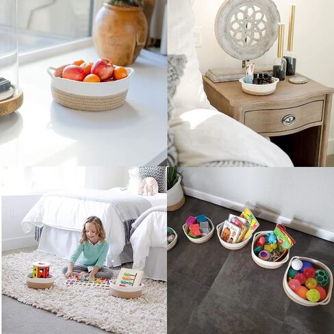 Woven Storage Baskets 5-Piece, Natural Cotton Rope Basket for Baby Nursery Basket, Cat Dog Toys Basket, Bathroom Organizing Baskets, Empty Decorative Gift Basket Round White Brown in Saudi Arabia