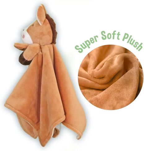 بطانية أمان للأطفال هورس لوفي بيبي من شركة بيبي أفيس - بطانية حيوان قطيفة محشوة على شكل حصان مقاس 33 × 33 سم (بني) in Kuwait