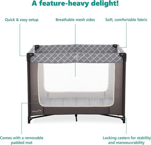 Dream On Me Zoom Portable Playard in Light Grey, Lightweight, Packable and Easy Setup Baby Playard, Breathable Mesh Sides and Soft Fabric - Comes with a Removable Padded Mat in Kuwait