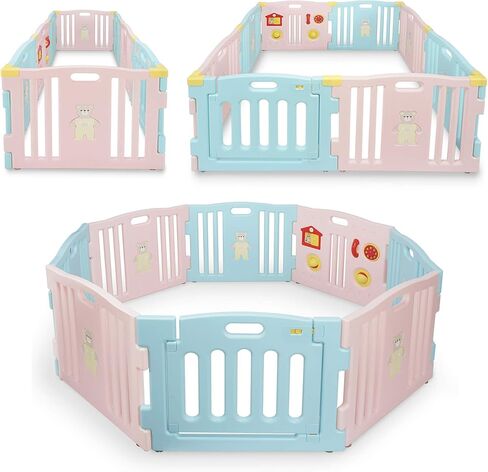 Kidzone Baby Playpen Kids 8 Panel Safety Play Center Yard Home Indoor Outdoor Pen Play Pen Children Activity (Blue) in Kuwait