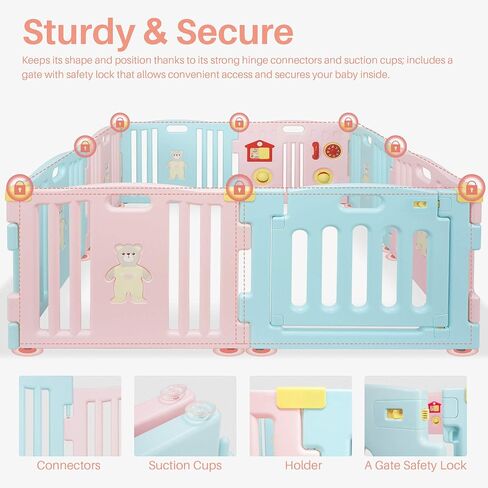 Kidzone Baby Playpen Kids 8 Panel Safety Play Center Yard Home Indoor Outdoor Pen Play Pen Children Activity (Blue) in Kuwait
