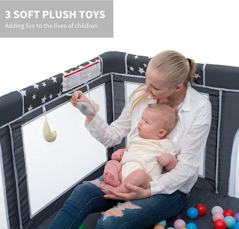 ANGELBLISS Baby Playpen, Large Baby Playard, Play Pens for Babies and Toddlers with Gate, Indoor & Outdoor Play Area for Infants, Kids Safety Play Yard with Star Print (Dark Grey, 50"×50") in Kuwait