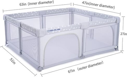 ANGELBLISS Baby Playpen, Large Baby Playard, Play Pens for Babies and Toddlers with Gate, Indoor & Outdoor Play Area for Infants, Kids Safety Play Yard with Star Print (Dark Grey, 50"×50") in Kuwait