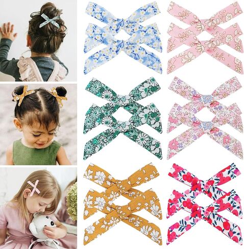 مشابك شعر DEEKA للفتيات الصغيرات 12 قطعة من إكسسوارات الشعر الزهرية، مشابك شعر لطيفة من نسيج القطن، مشابك التمساح للفتيات الصغيرات الصغار in Kuwait