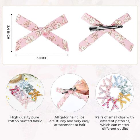 مشابك شعر DEEKA للفتيات الصغيرات 12 قطعة من إكسسوارات الشعر الزهرية، مشابك شعر لطيفة من نسيج القطن، مشابك التمساح للفتيات الصغيرات الصغار in Kuwait