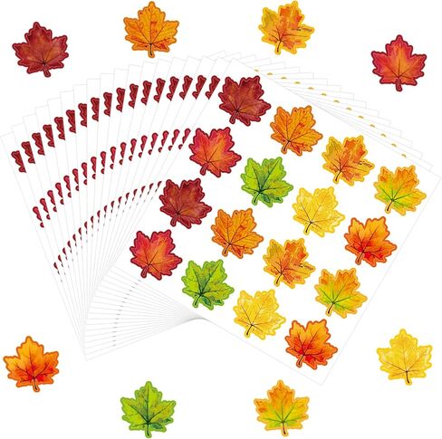 Whaline 400 Pcs Fall Maple Leaf Stickers 8 Colors Autumn Leaves Shape Stickers Cute Self Adhesive Decals for Holiday Thanksgiving Wedding Birthday Party Window Door Home Decorations in Kuwait