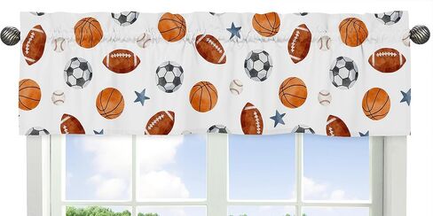Sweet Jojo Designs Sports Theme Boy Window Valance Curtain Treatment Baby Nursery Kids Room Kitchen Bathroom Bedroom Watercolor Vintage Sport Themed Soccer Balls Football Baseball Basketball Blue Star in Saudi Arabia