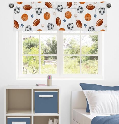 Sweet Jojo Designs Sports Theme Boy Window Valance Curtain Treatment Baby Nursery Kids Room Kitchen Bathroom Bedroom Watercolor Vintage Sport Themed Soccer Balls Football Baseball Basketball Blue Star in Saudi Arabia