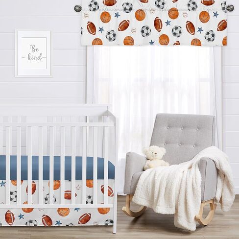Sweet Jojo Designs Sports Theme Boy Window Valance Curtain Treatment Baby Nursery Kids Room Kitchen Bathroom Bedroom Watercolor Vintage Sport Themed Soccer Balls Football Baseball Basketball Blue Star in Saudi Arabia
