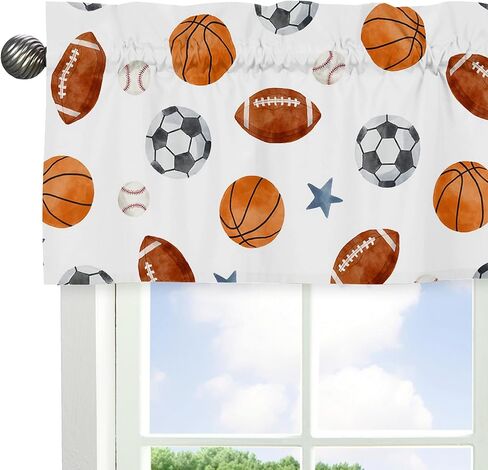 Sweet Jojo Designs Sports Theme Boy Window Valance Curtain Treatment Baby Nursery Kids Room Kitchen Bathroom Bedroom Watercolor Vintage Sport Themed Soccer Balls Football Baseball Basketball Blue Star in Saudi Arabia
