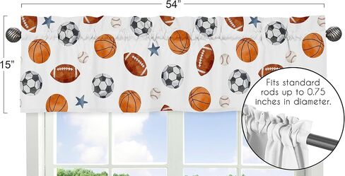 Sweet Jojo Designs Sports Theme Boy Window Valance Curtain Treatment Baby Nursery Kids Room Kitchen Bathroom Bedroom Watercolor Vintage Sport Themed Soccer Balls Football Baseball Basketball Blue Star in Saudi Arabia