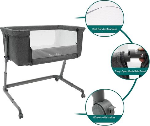 Pamo babe Baby Bassinet Bedside Sleeper for Newborn Bed Crib with Breathable Mesh Sides Co-Sleeping Bedside Crib for Infant Breastfeeding with Height-Adjustable and Wheels, Z-Type Stable Frame in Kuwait