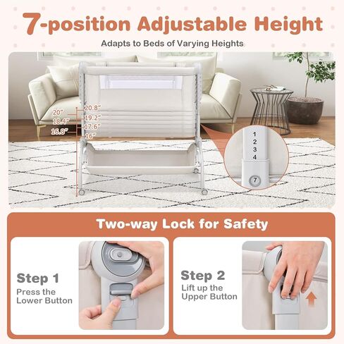 BABY JOY Baby Bassinet, 3-in-1 Rocking Bassinet w/Storage Basket, Double-Lock Design, 7 Adjustable Heights, Soft Mattress & Portable Travel Bag, Bassinet Bedside Sleeper for Newborns Infants (Beige) in Kuwait