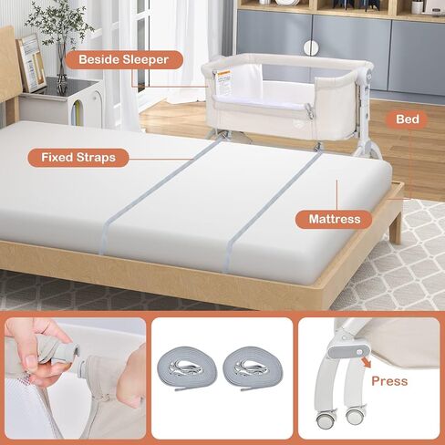 BABY JOY Baby Bassinet, 3-in-1 Rocking Bassinet w/Storage Basket, Double-Lock Design, 7 Adjustable Heights, Soft Mattress & Portable Travel Bag, Bassinet Bedside Sleeper for Newborns Infants (Beige) in Kuwait