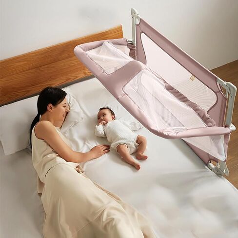Leeoeevee Bedside Crib Baby Bassinet, Bedside Sleeper, & Playpen, Easy Folding Portable Crib,Middle Bed, Protective Fence(Beige Gray) in Saudi Arabia