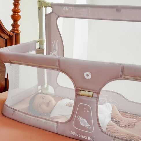 Leeoeevee Bedside Crib Baby Bassinet, Bedside Sleeper, & Playpen, Easy Folding Portable Crib,Middle Bed, Protective Fence(Beige Gray) in Saudi Arabia