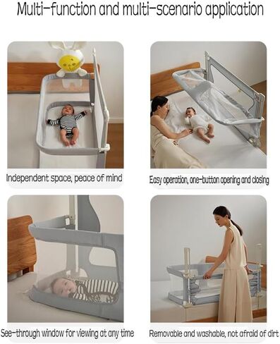 Leeoeevee Bedside Crib Baby Bassinet, Bedside Sleeper, & Playpen, Easy Folding Portable Crib,Middle Bed, Protective Fence(Beige Gray) in Saudi Arabia