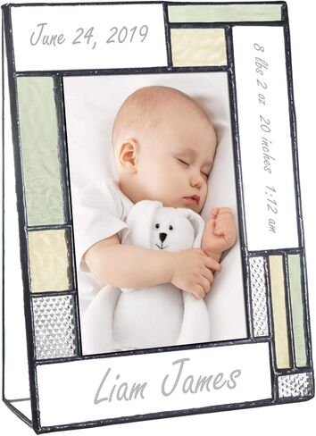 Personalized Baby Picture Frame Green and Yellow Engraved Glass 4x6 Vertical Photo Nursery Decor Newborn Gift for Girl or Boy J Devlin Pic 430-46V EP530 in Saudi Arabia