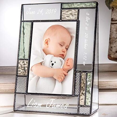 Personalized Baby Picture Frame Green and Yellow Engraved Glass 4x6 Vertical Photo Nursery Decor Newborn Gift for Girl or Boy J Devlin Pic 430-46V EP530 in Saudi Arabia