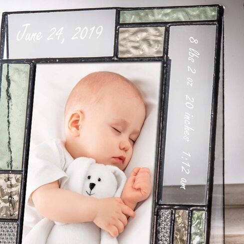 Personalized Baby Picture Frame Green and Yellow Engraved Glass 4x6 Vertical Photo Nursery Decor Newborn Gift for Girl or Boy J Devlin Pic 430-46V EP530 in Saudi Arabia