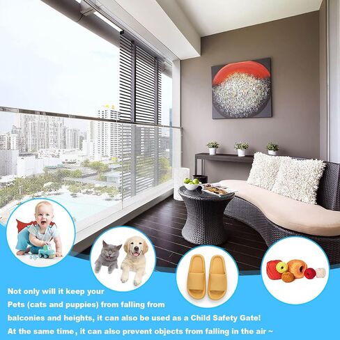 Cat Balcony Rail Net, 10x2.6Ft Anti Fall Netting PET Balcony Mesh Fence Net, Cat Safety Net Balcony Screen, Crib Stair Patios Balcony Railing Cover for Kids & Pets in Saudi Arabia
