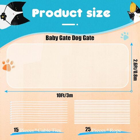Cat Balcony Rail Net, 10x2.6Ft Anti Fall Netting PET Balcony Mesh Fence Net, Cat Safety Net Balcony Screen, Crib Stair Patios Balcony Railing Cover for Kids & Pets in Saudi Arabia