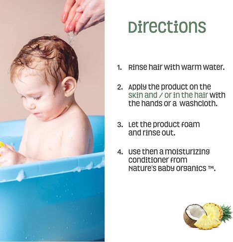 Nature's Baby Shampoo/Face/Body Wash - pH Neutral & Tear Free - Formulated for Problem and Senstive Skin - No Sulfate or Artificial Fragrances - Coconut Pineapple 8 oz (2-Pack) in Kuwait