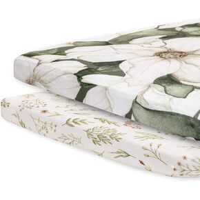 Pobibaby - 2 Pack Premium Bassinet Sheets for Standard Bassinets - Ultra-Soft Cotton Blend, Stylish Floral Pattern, Safe and Snug for Baby (Zephyr)