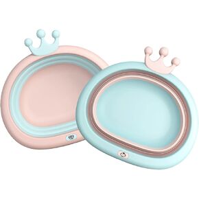 Collapsible Wash Basin for Baby, Multipurpose Portable Baby Wash Basin Washing Up Basin for Home, Kitchen, Outdoor Travelling (Pink+Blue) in Kuwait