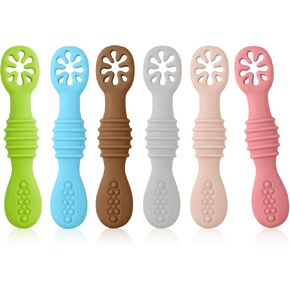 TOYMIS 6pcs Silicone Baby Spoons, First Stage Toddler Utensils Baby Led Weaning Spoons Baby Chew Spoon Training Spoon Toddler Self Feeding Utensils for Baby over 6 months (6 Colors) Z20010 in Saudi Arabia