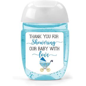 Hand Sanitizer Labels Thank You for Showering Our Little One with Love Stickers, Baby Shower Favor Party Favors Boy, Blue,1.26inches x 1.39inches in Kuwait