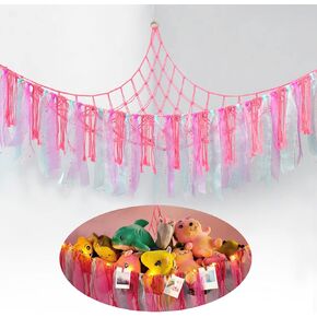 Stuffed Animal Net or Hammock with LED Light, Macrame Stuffed Animal Storage Hanging Toy Net with Tassels, Corner Plush Toy Hammock Organizer Mesh Holder for Nursery Playroom Bedroom(Battery Included) in Saudi Arabia