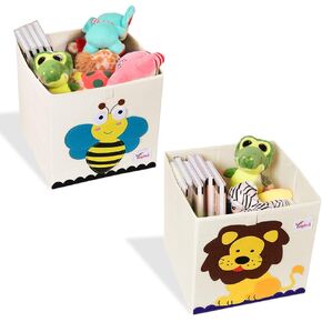 SITAKE 2 Pcs Foldable Animal Toy Storage Box/Bin/Cube, Collapsible Storage Organizer Chest Basket Container for Kids, Toddlers, Boys and Girls(13 x 13 x 13 Inch, Lion & Bee) in Saudi Arabia