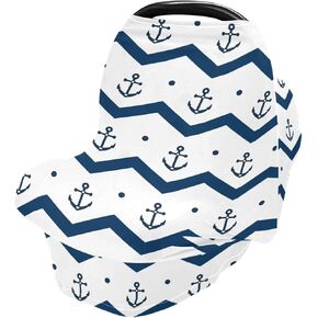 Anchors Blue Baby Car Seat Covers Canopy Nursing Cover Breastfeeding Scarf Soft Breathable Stretchy Coverage Infant Stroller Cover Multi Use for Boys Girls Babies