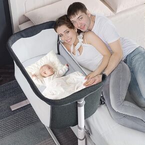 ALVOD Baby Bassinet, Bedside Sleeper for Baby, Baby Crib Baby Nursery Bed for Infants, 6 Adjustable Height for Bed Sofa, Breathable Mesh, Easy Assemble (Dark Grey)